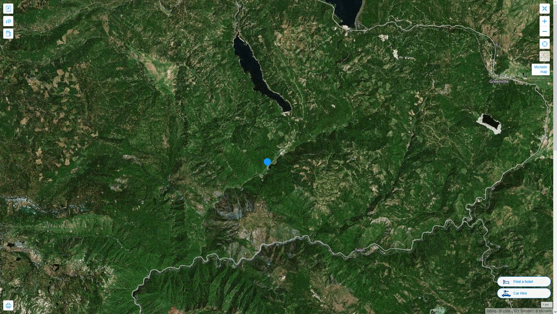 Caribou California Highway and Road Map with Satellite View